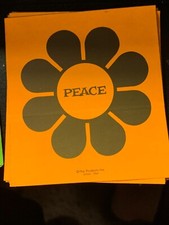 PEACE FLOWER VINTAGE 1964 HIP PRODUCTS PAPER DECAL BUMPER STICKER Orange 4x4"
