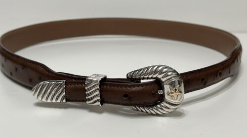 Vogt Sterling Silver-14K 3 pc Buckle Set On Brown Vero Struzzo Ostrich Belt 36 - Picture 1 of 16