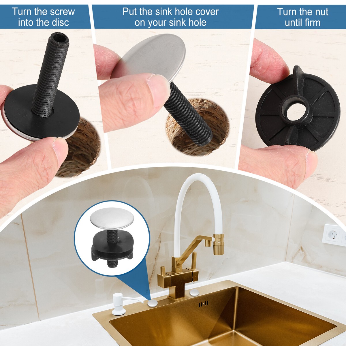 Uxcell 2-Pack Faucet Hole Covers - Nickel Plated Sink Tap Hole Plugs For 1.2-1.6 Inch Holes