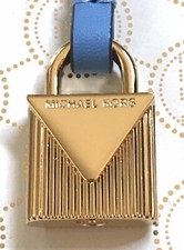MICHAEL KORS GOLD MK LOGO CHARM / SOUTH PACIFIC Blue GENUINE LEATHER HANDBAG FOB