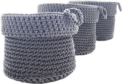 Storage Baskets Crochet Fabric Organisers Woven Storage Baskets Round Storage - Picture 9 of 21