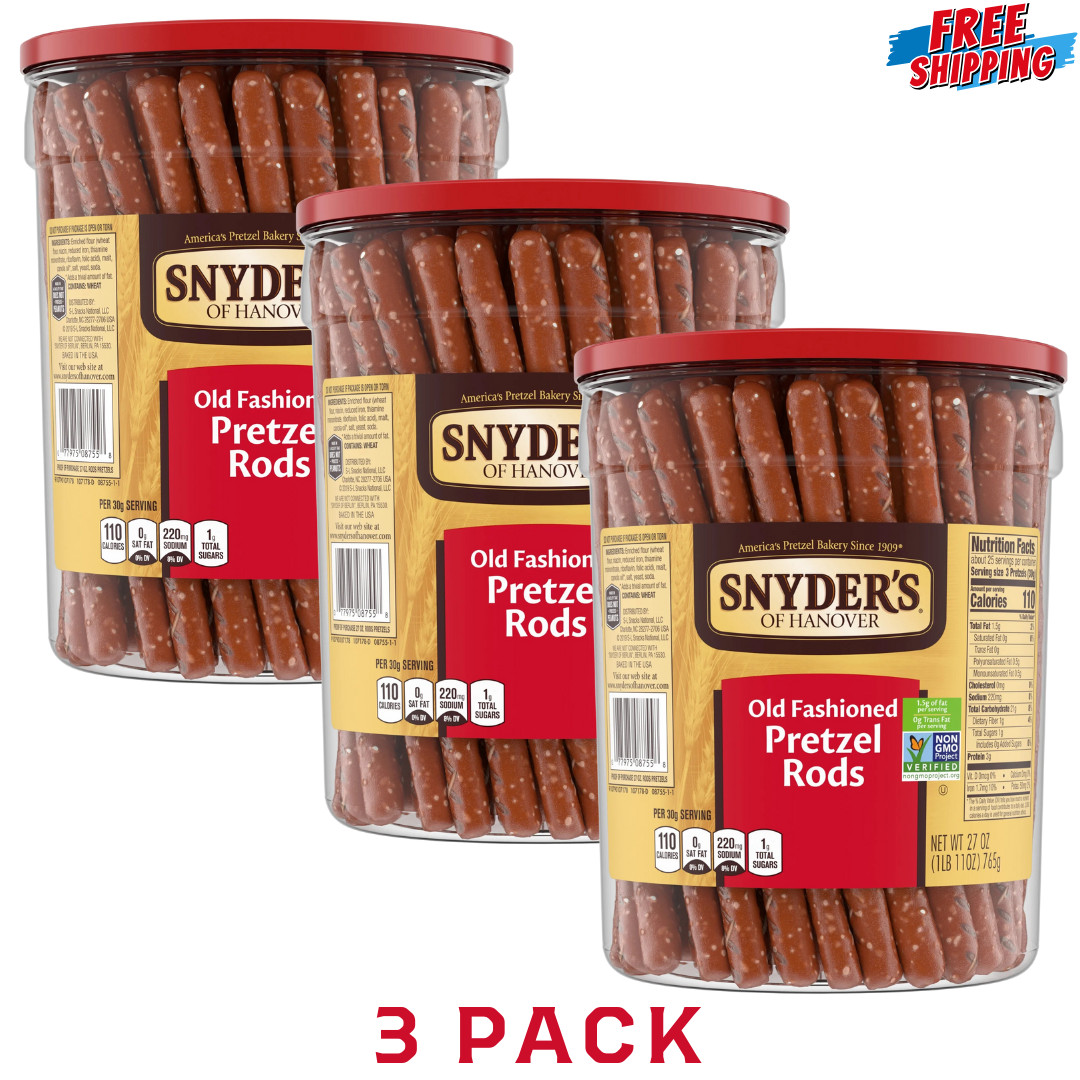 Snyder's of Hanover, Old Fashioned Pretzel Rods, 27 oz Canister, 3 Packs