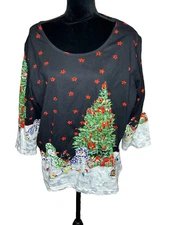 Collections Etc. Snowman Holiday Christmas 3/4 sleeve top shirt Sequins India