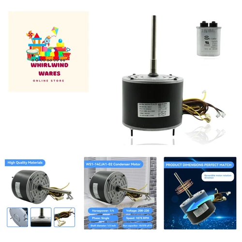 Condenser Motor, 1/4 HP, 208/230V, 1075RPM Condenser Fan Motor, Reversible Ro...