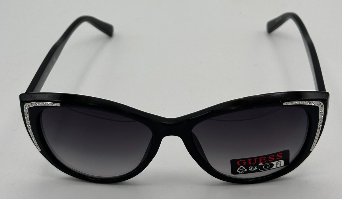 Guess Sunglass Womens Shiny Black Cat Eye Smoke Gradient 