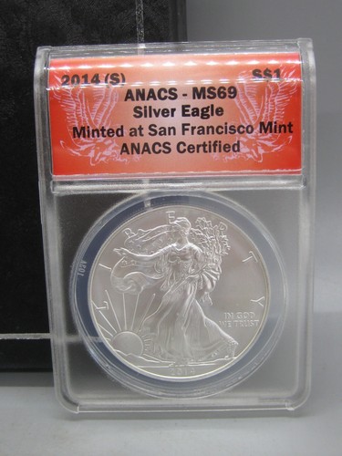 2014-S ANACS MS69 American Silver Eagle "Emergency Dollar" $1 Coin w/Box .999 #2 - Picture 2 of 16