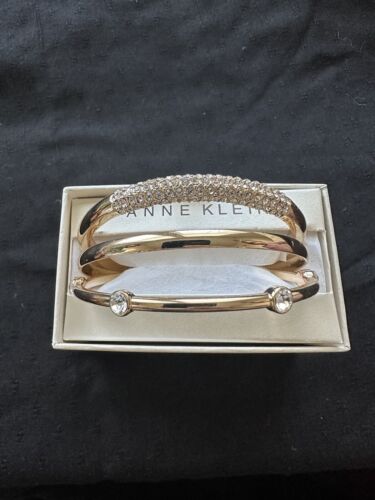 Anne Klein Gold-Tone 3-Pc. Set Crystal Bangle Bracelet Set - Picture 1 of 4