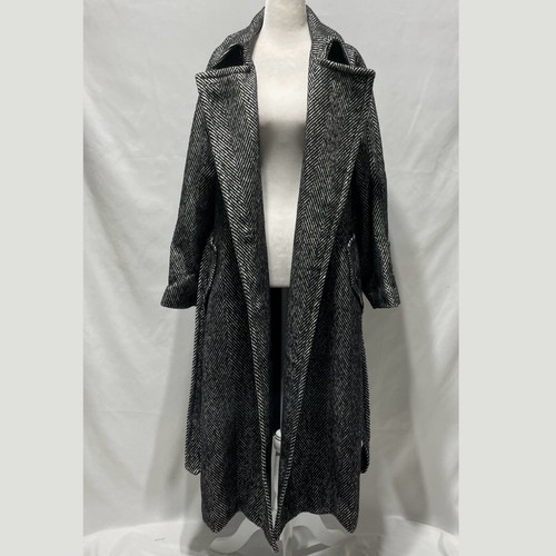 New Gap Black Herringbone Double Breasted Belted Trench Coat Size Large Petite - Picture 18 of 24