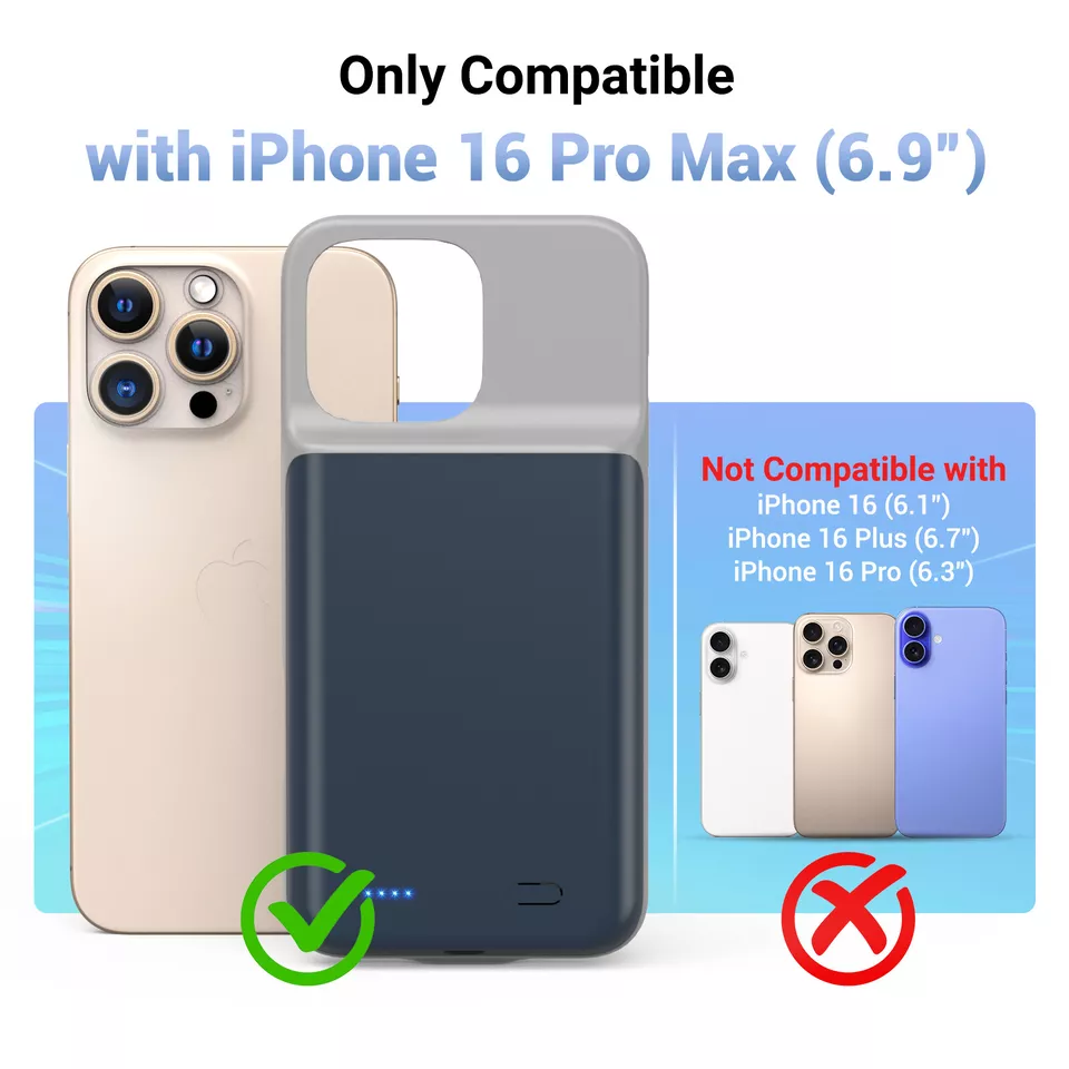 7000mAh For iPhone 16 Pro Max External Battery Charger Case Power Bank-Blue - Image 4 of 4