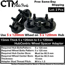 2x 15mm Thick 5x120 66.9mm Bore HubCentric Wheel Spacer Fit Buick Cadillac Chevy