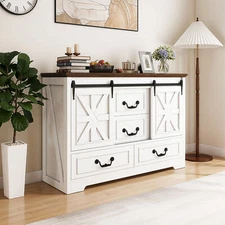 Buffet Cabinet Storage Sliding Barn Door & 4 Drawers Storage Cabinet for Kitchen