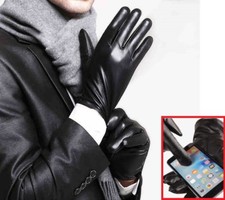Leather Gloves Full Finger Mens Motorcycle Driving Winter Warm Touch Screen New