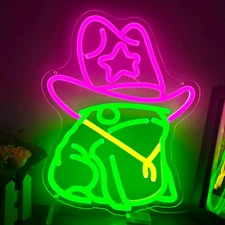 Cowboy Frog Neon Sign - Dimmable Korean Soju Jinro Frog in Cowboy Hat Wall Decor