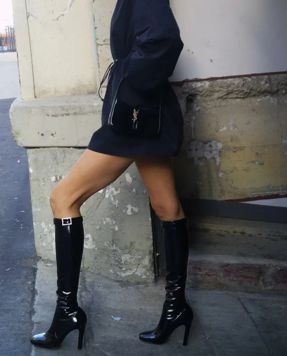 Saint Laurent Patent Leather Knee High Boots for Women for sale | eBay