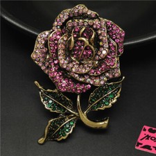 Hot Rose Bling Crystal Vintage Rose Flower Fashion Women Charm Brooch Pin Gift