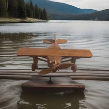 Vintage Handcrafted Wooden Toy Airplane 15" Wing Span 1970's