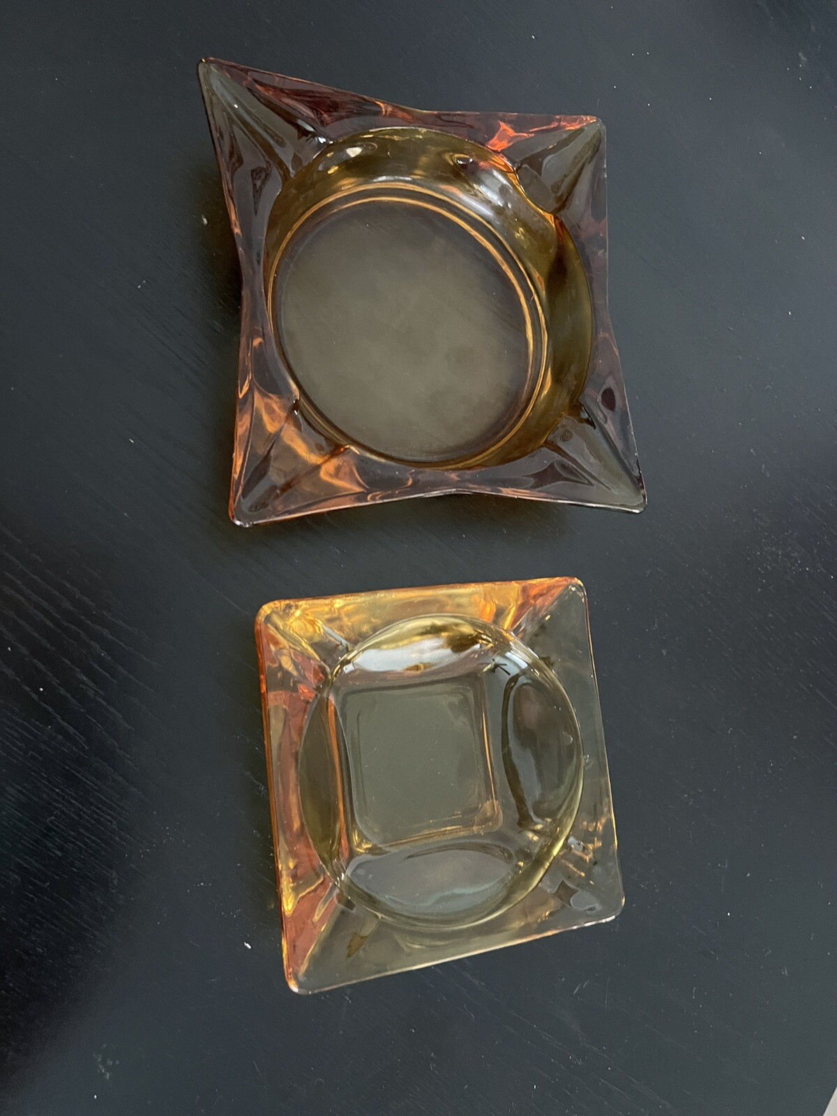 Set Of 2 Vintage Amber Glass Ashtrays eBay