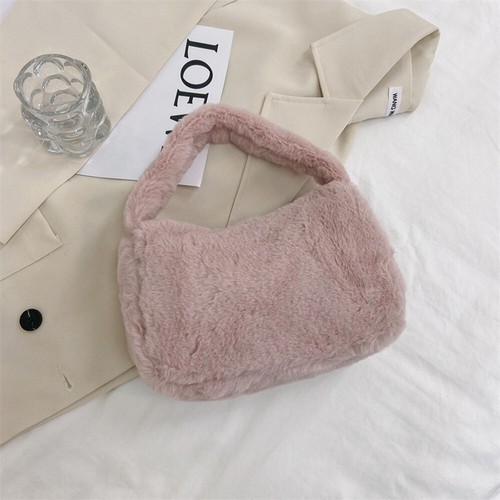 Borsa ascelle soffice tote bag morbida pelliccia cerniera borsa a mano tinta unita borsa da polso - Foto 19 di 27