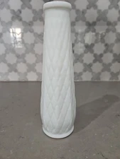 Vintage E.O. Brody Co Milk Glass Bud Vase Quilted Diamond Pattern