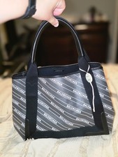 Balenciaga Navy Blue Cabas Logo Stripe Tote B...