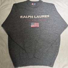 Ralph Lauren CHAPS Knit Sweater Gray Logo Star Flag L [Age 13+]