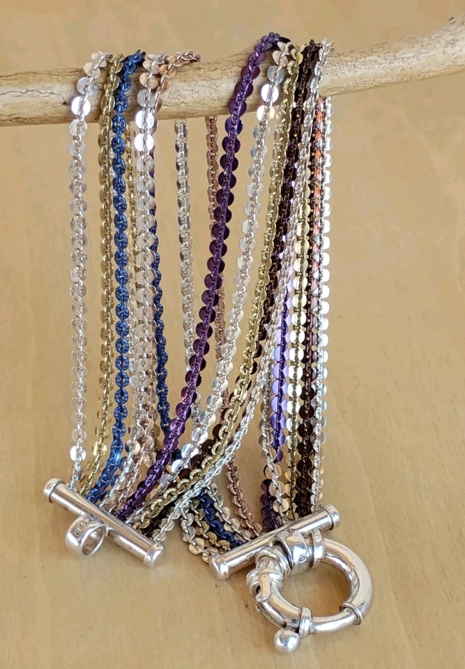 Milor Italy 925 Sterling 10-Chain Multicolor Bracelet Señora Clasp Fits 7" - Image 4 of 4