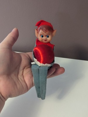 Vtg MCM Pixie Elf Knee Hugger Ornament Pointy Ears Felt Suit