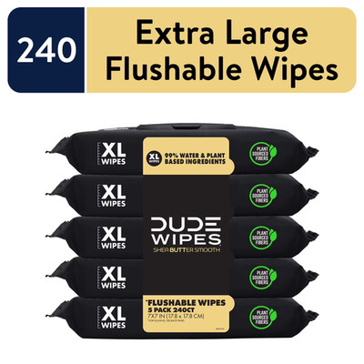 DUDE Wipes Shea Butter Flushable Wet Wipes 240Ct   Extra Large, Septic Safe