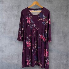 Joules Alison Long Sleeve Plum Floral Dress UK 14 100% Viscose