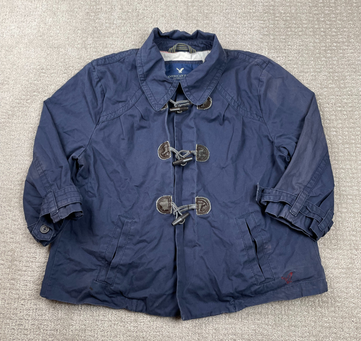 Y2K American Eagle Jacket Womens Size XL Navy Blue Toggle Military Utility Coat