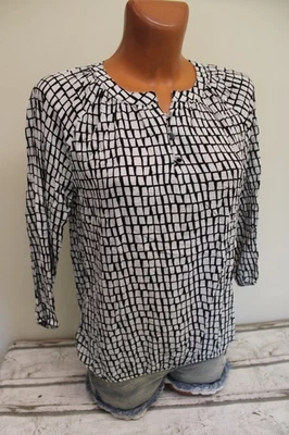 Bluse M 38 Blusenshirt 3/4-Arm Muster schwarz weiß Top Shirt elastischer Saum - Bild 1 von 4