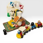 VTG Fisher Price Little People Ferris Wheel Works Wooden People Train Dog