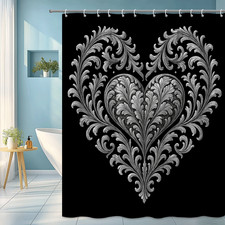 Elegant Black Floral Heart Shower Curtain for Modern Bathrooms