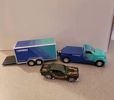 164 Alloy Truck Car Hauling Trailer Car Model Toy Pull Back 3 Pcs