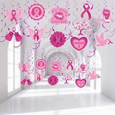 Breast Cancer Awareness Decorations 51 PCS Pink Ribbon Hanging Swirls Stream