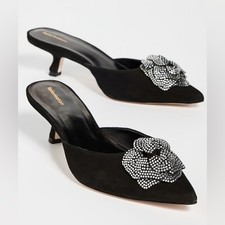 Reformation Wilda Kitten Heel with Black Rosette Size 7.5 Mule Suede SATC