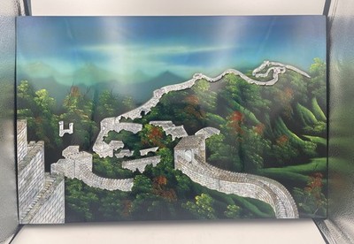 Vintage Great Wall of China Mother of Pearl Inlay Wall Art Panel 23.5 x15.5 