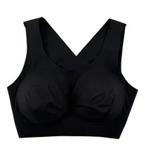 Evelyn Bobbie Defy Bra Black V Neck Wireless Padded Comfort Sports Lounge M