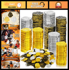 100 Pcs Pirate Coins - Plastic Play Doubloons for Treasure Hunts  Cosplay