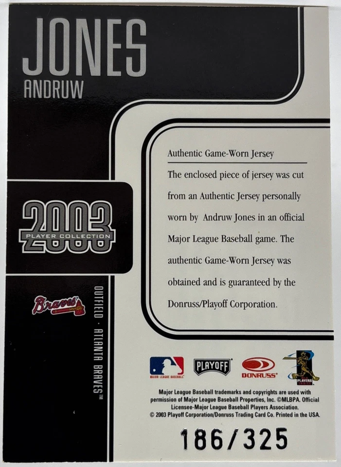 2003 Плей-офф Престиж - Эндрю Джонс - Игровая Б/у Нашивка /325 - Braves Arrowhead - Изображение 2 из 2