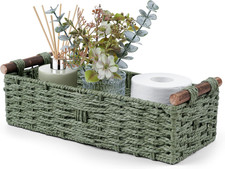 Round Paper Rope Storage Basket Wicker Baskets Organizing with Handle Decorative