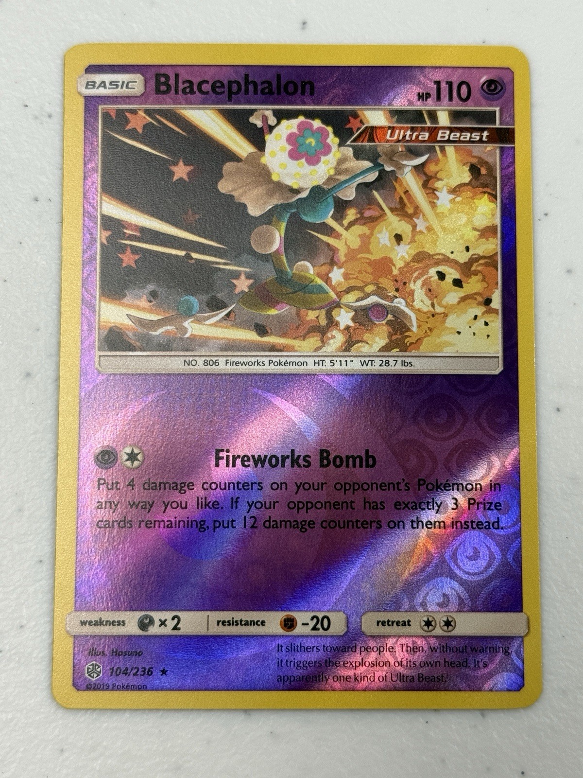 Blacephalon 104/236 Pokémon Cosmic Eclipse Reverse Holo Rare TCG NM