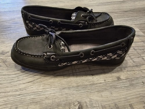 Sebago Sands One-Eye Loafers Women 9M Black White Herringbone Leather Slip On - Picture 10 of 14