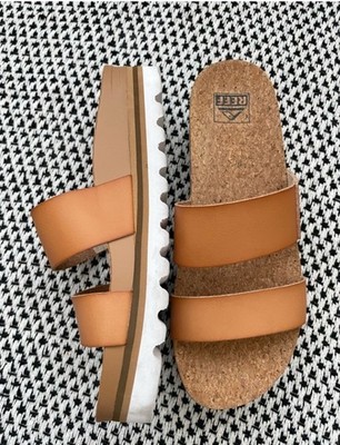 REEF Cushion Vista Hi Sandals Natural Tan Platform Slides Womens 9 