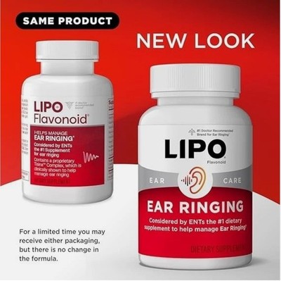 Lipo Flavonoid Tinnitus Relief For Ringing Ears Ear Health, 100 CT - Exp 12/2028