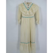 Womens Vintage 70s Cottagecore Prairie Maxi Dress Size 2 Lace Ruffle Victorian