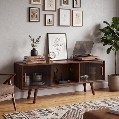 Baveke Bamboo TV Stand with Storage- Mid-Century Modern tv Console Table, 55 ...