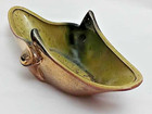 Vintage MCM Hull Pottery Console Bowl METALLIC Burgundy w/ Green USA 1950's READ