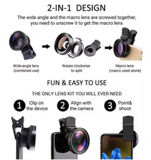 Universal Phone Camera Lens Kit Clip Wide Angle Macro Fisheye for iPhone Android