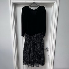 Tessara London Dress Women's UK 14 Black Velvet Lace Maxi Fit & Flare Ball Gown
